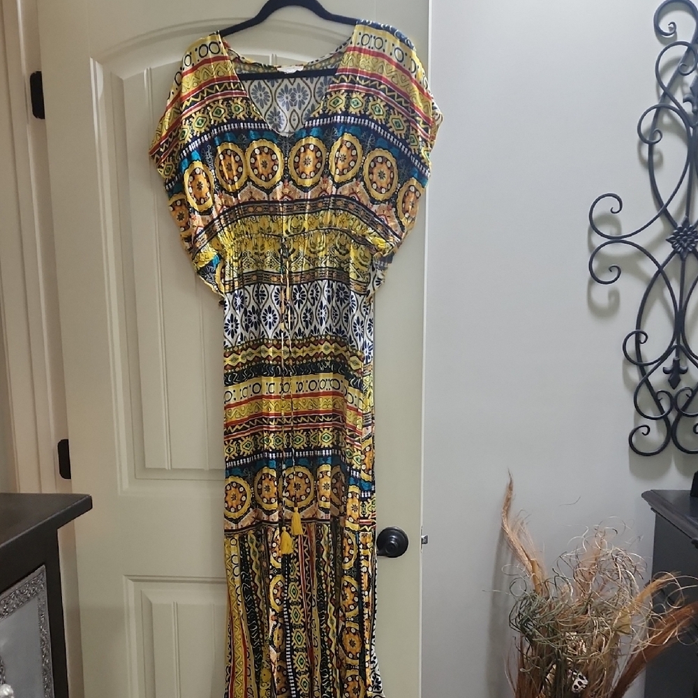 ESQUALO Yellow and Black Patterned Maxi Dress